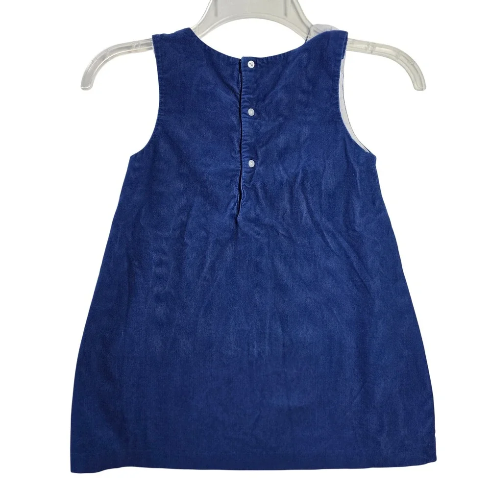 Vintage Girls 3T Blue Corduroy Jumper Dress Fox Applique Fall Autumn Cottagecore